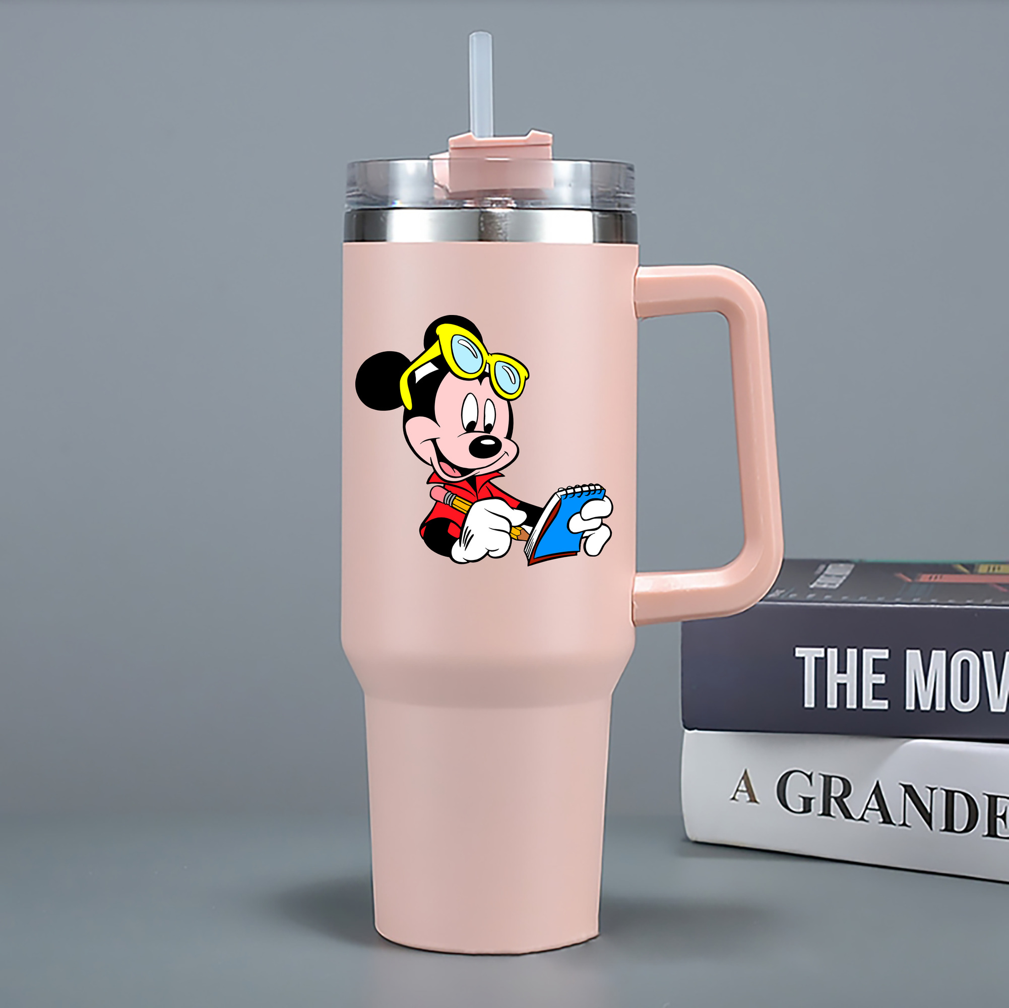 （画像用） ミッキーマウス Mickey Mouse 1200mL車用タンブラー - クリスタルステッカー（プラスチックストロー付き）